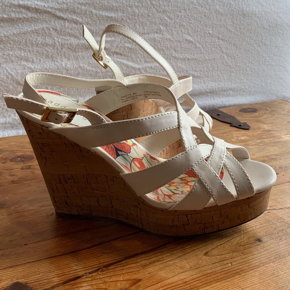 Madden Girl white strappy wedges